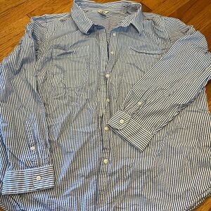 L.L. Bean Classic Blue and White Striped Button Down Shirt, Tagged 1X, Fits L